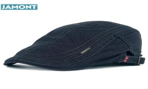 JAMONT New Autumn Cotton Berets Caps For Men Casual Peaked Caps grid embroidery Berets Hats Casquette Cap4915670