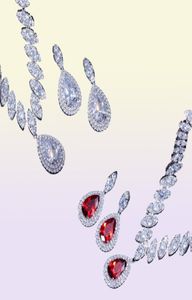Cwwzircons högkvalitativa kubiska zirkoniumbröllopshalsband och örhängen lyxiga kristall brud smyckesuppsättningar för brudtärnor T109 CX2007691638