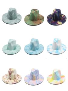 Fedora Women Hats Tie Dye Wide Wide Brim Spring Wool Felt Top Jazz Hat Street Vintage Fackinator Camouflage Caps5075084