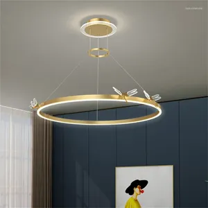 Lampadari Lampadario moderno a farfalla a led Illuminazione domestica Anelli spazzolati Lampada a sospensione a soffitto Oro Caffè Nero