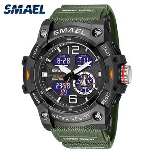 SMAEL Dual Time Herrenuhren, 50 m wasserdicht, Militäruhren für Herren, 8007, stoßfest, Sportuhren, Geschenke, Wtach 220421220V