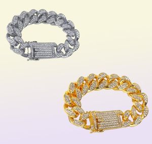 Bracciale a catena cubana moda per uomo Bracciale a catena placcata in oro con strass ghiacciato in oro giallo bianco per 1633240