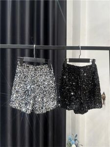 Pantaloncini da donna Moda Velluto nero per donna Pantaloni corti versatili con paillettes lucide Femminile Chic Clubwear Solid High Street