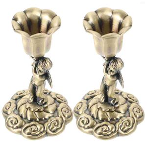 Candle Holders 2 Pcs Retro Holder Table Candlestick Stands Antique Taper For Pillar Reusable Metal