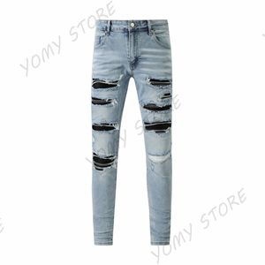 Nya miri jeans herrar designer högkvalitativ mode cool stil lyx lila lila nöd rivna cyklist svart blå jean smal fit motorcykel