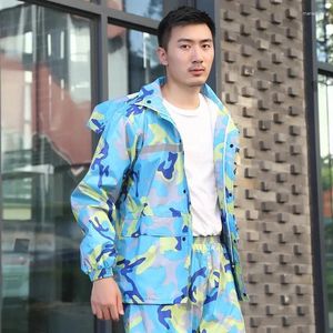 Men's Tracksuits Camouflage Printing Hooded Rain Jacket With Trousers Set Man Big Kids Boy's Rainproof Waterproof Suit