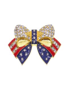 10 Pcs/Lot American Flag Brooch Crystal Rhinestone Bow-knot Shape 4th of July USA ic Pin2930440