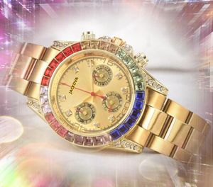 豪華なソリッドファインステンレススチールウォッチメンズ輸入クォーツムーブメントカラフルな星空ダイヤモンドリングストップウォッチオートデイデイビジネス腕時計モントレデフル