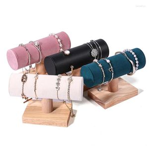 Jewelry Pouches T-Shaped Wood Earring Display Stand Velvet Leather Jewerly Rack Stud Accessories Storage Props