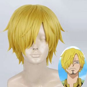Anime One Piece Wigs Sanji Short Straight Golden Yellow Heat Resistant Synthetic Hair Cosplay Wig