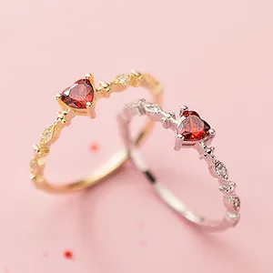 Cluster Rings S925 Sterling Silver Red Diamond Love Ring Ladies Elegant Vintage Tail Authentic Original Gift Jewelry