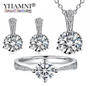 Yhamni Yhamni 925 스털링 실버 보석 세트 6mm 1 CT CZ Diamant Necklace Earrings 세트 신부 보석 세트 TZP0172550559