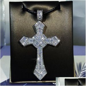 Pendant Necklaces Bling Diamond Stone Cross Pendants Necklace Platinum Plated Men Women Lover Gift Relius Jewelry Drop Delivery Dhxpo