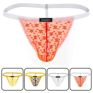 Bulge Pouch Mesh See Through Thongs Hot Sexy Lingerie Lace G String Gay Men Underwear Erotic Mens Panties