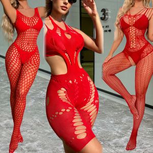 Neue Mode Rot Ganzkörper Strümpfe Sexy Fishnet Aushöhlen Strumpfhosen Dessous Kleidung Erotische Mesh Bodys Strumpfhosen Nachtwäsche sexy