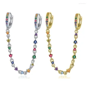 Dangle Earrings 517F Colorful Zircon Double Circle Chain Hoop For Women Ear Bone Cuff Buckle Cartilage Huggie Silver/Golden