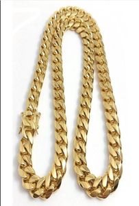 2023 Rostfritt stålsmycken 18K Guldpläterad högpolerad Miami Cuban Link Necklace Men Punk 15mm Curb Chain Double Safety Clasp 5027369