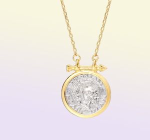 S039steel koreanska halsband 925 sterling silver för kvinnor designer guld runda hängen halsband cadena plata 925 smycken 210621952961