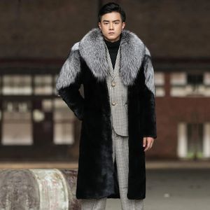 Pele masculina de pele sintética imitação de vison casaco de pele masculina inverno quente longo trench coat pele tamanho grande 231212