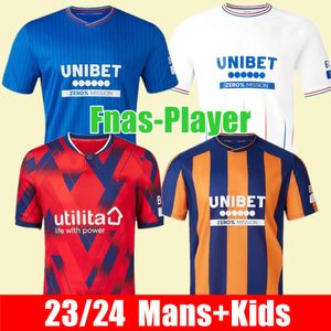 2023 2024 Rangers Futebol Jerseys Fc Kid Kit Home Football Shirt Versão do jogador Home Away Terceiro 3º Quatro 4º Geansaidhean Bola Coise Hagi Jack Colak Davis Lawrence Kent