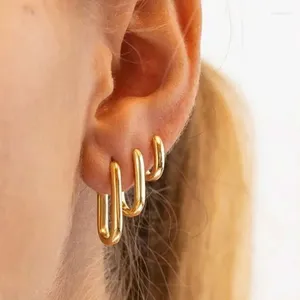 Hoop Earrings Steel Huggie Minimalist Punk Unisex Rock Piercing Jewelry Gold Color Square Women Men Stainless
