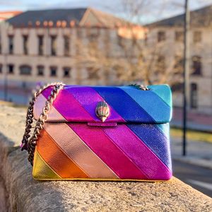 Mujeres El nuevo diseñador clásico Kurt Geiger Rainbow Bag para hombre Cuero genuino Hombro Cadena de lujo Bolso cosmético Totes Monederos Tarde CrossBody Beach Clutch Bolsas