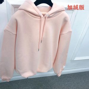 Women's Hoodies Flower Grey 2023 Sleeve Foam Letter Printing Hooded Sweater Winter Plush Drawstring Pocket Set