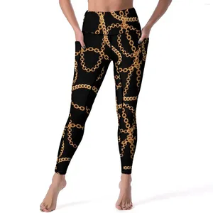 Aktive Hose, Kettendruck, Yoga, weiblich, Goldketten, Luxus-Leggings, hohe Taille, lässige Legging, schnell trocknendes Design, Fitness, Sport