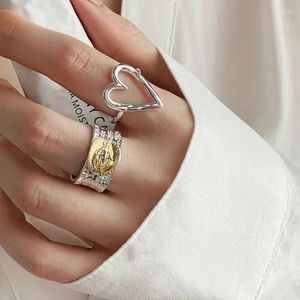 Cluster Rings 925 Silver Plated Vintage Heart Cuff Finger For Women Fashion Jewelry Friend Gift Party Anillos Mujer Jz769