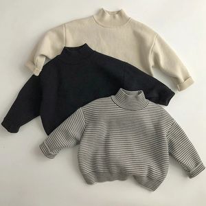 Pullover Children Winter Clothing Girls Sweater Boys Autumn Korean Stripe Pullover Kids Thicken Plush Sweater Fashion Warm Top Clothing 231212