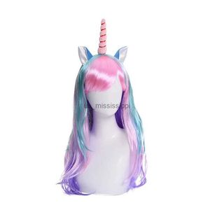 Parrucche Cosplay Unicorno europeo e americano falso evento giorno festa colore cos parrucca copricapo capelli lunghi ricci adatto a qualsiasi forma del visoL240124