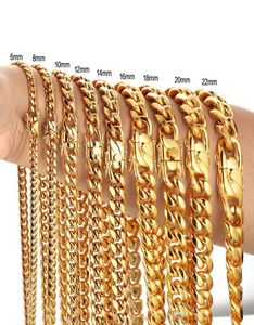 316L Stal nierdzewna kubańska łańcuch łańcucha linków Bransoletki Hiphoop wysoko wypolerowane 18 -karatowe Złotne Złote Biżuteria Zestawy biżuterii Choker ME9918526