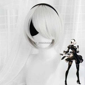 Parrucche Cosplay NieR Automata 2B YoRHa No. 2 Tipo B Heroine Short White Bobo Costume cosplay resistente al calore WigL231212