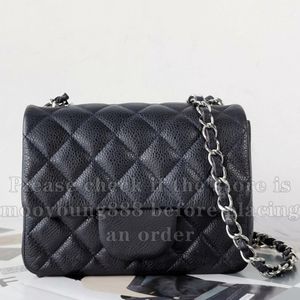 12A Atualize espelho de qualidade Luxurys designers saco feminino 17cm Mini quadrado Bolsa de aba Caviar Caviar Bolsa de bolsa acolchoada