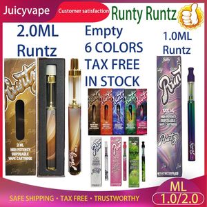 新しいranty runtz使い捨て空の蒸気1.0ml 2.0ml 280mah 400mah充電式バッテリーセラミックコイルカートリッジカート6株の磁気ボックスパッケージングパックウッド