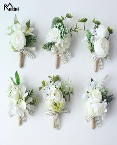 メルデル人工バラの花の花groom boutonniere花嫁リストコサージガールブレスレットメンコサージウェディングフラワーパーティー装飾1916646