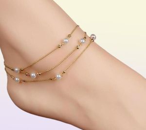 Vintage Women Faux Pearl Beaded Multi Layers Ankle Bracelet Anklet Beach Jewelry Woman039s Accesories Anklets84466343490846