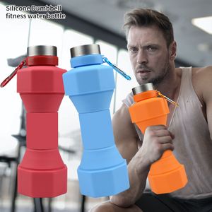 Garrafa de água dobrável com halteres, garrafa de água dobrável reutilizável sem bpa de silicone à prova de vazamento para viagens, acampamento, caminhadas