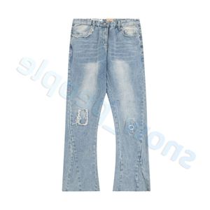 Mens Designers Hip Hop Spliced ​​Fleared Jeans Ejressed Ripped Slim Fit Denim Trousers Mans Streetwear Washed Pants Topsweater Jacketstop Qing