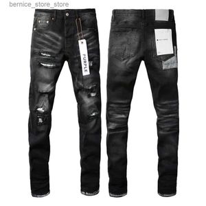 Mäns jeans lila varumärke svart denim herrarna smala passformad skinny stretch tvättade förstörda hål rippade jeans streetwear q231213