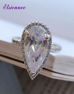 Elsieunee 925 Sterling Silver Pear Cut Created Moissanite Zircon Gemstone White Gold Color Wedding Ring Fine Smycken Hela B121270179