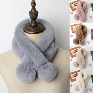 Écharpes Écharpe Femmes Hiver Chaleur Fausse Fourrure Col Épaissi Châles Couleur Unie Doux Moelleux DIY Silencieux Mignon