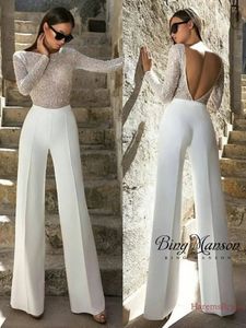 Kvinnors jumpsuits Rompers Jumpsuit Fashion Solid Color Splice Wide Leg Wedding Dress Backless Design Långärmad hoppdräkter för kvinnor 231212