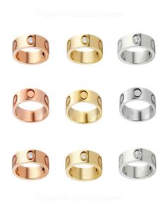 Luxury love ring designer jewelry rose gold plated 4mm thin stainless steel 3 diamonds screw design mens silver engagement wedding5116730