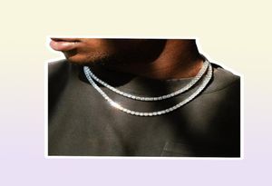 3mm 4mm 5mm Hip Hop Tennis Chains smycken Mens diamanthalsband Spring Buckle 18K Real Gold Bling Graduated4516819