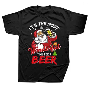 T-shirt da uomo Natale Babbo Natale che beve birra T-shirt da regalo di compleanno a maniche corte in stile estivo con grafica in cotone streetwear