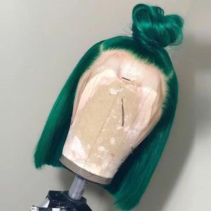 Parrucche sintetiche Bob corto di colore verde 180 Densità 13x4 Capelli umani anteriori in pizzo per donne nere Parrucca diritta brasiliana pre pizzicata 231211