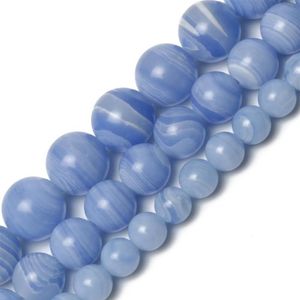 Other Natural Stone Beads Blue Lace Agates Round Loose For Jewelry Making Needlework Diy Charms Bracelet 6 8 10mm287t