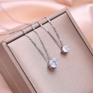 Anhänger Halsketten Edelstahl Vintage Glänzende Runde Zirkon Halskette Fee Weibliche Einfache Schlüsselbein Kette Schmuck