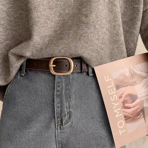 Belts Vintage Black Coffee PU Leather Women Belt Metal Pin Buckle Adjustable Thin Jeans Pants Decorative Female Waistband Strap